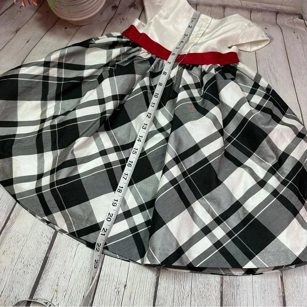 gymboree 2015 plaid skirt dress sz 3T red bow at waist cap sleeve holiday church